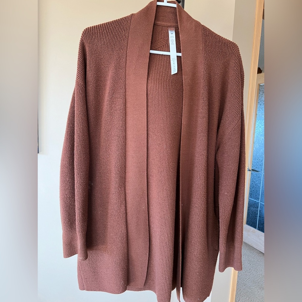 Merino wool-blend ribbed long wrap sweater. New condition .